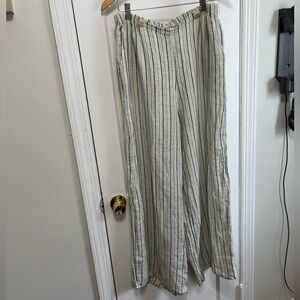 Flax 100% linen striped wide leg pants